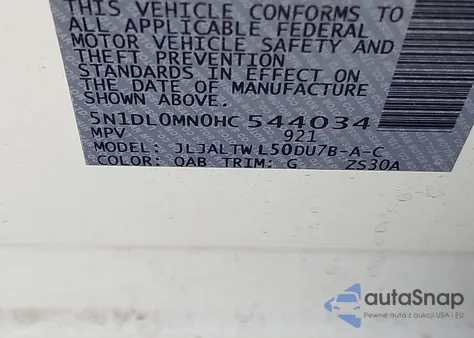 2017 Infiniti Qx60 z USA, uszkodzony, nr VIN 5N1DL0MN0HC544034